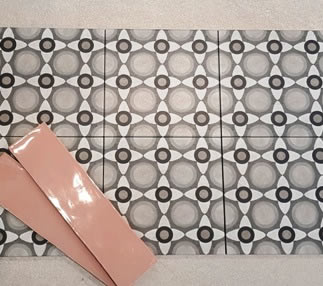 Retro encaustic bathroom tiles, Sydney