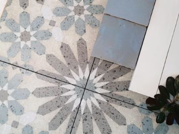 Encaustic look floor tiles, Sydney bathroom