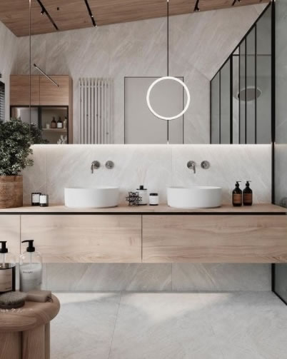 Designer bathroom renovation with European tiles