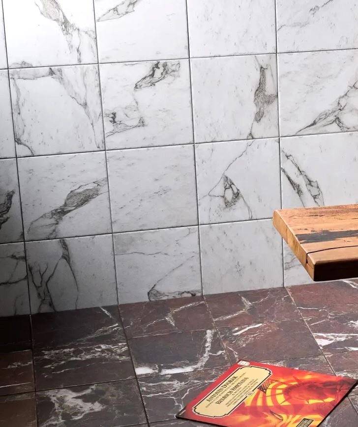 Marble look porcelain floor tile surface detail