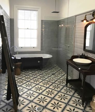 Encaustic artisan farmhouse bathroom tiles, Sydney