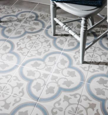 Modern Hamptons encaustic look bathroom tiles, Sydney