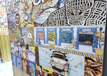 Graffiti style feature wall tiles