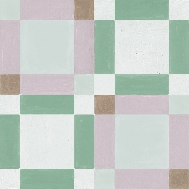 Pink and green geometric retro encaustic-look porcelain tiles