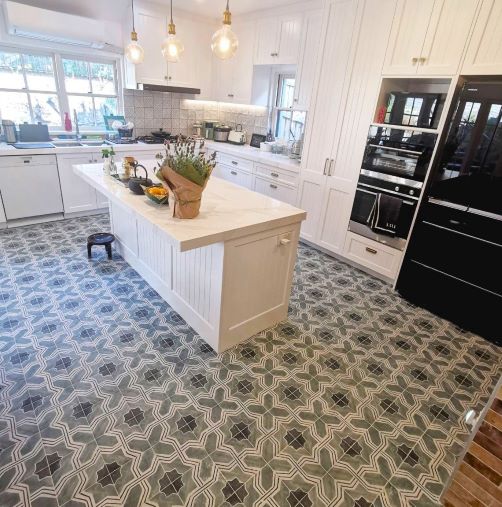 Green pattern kitchen floor tiles Sydney