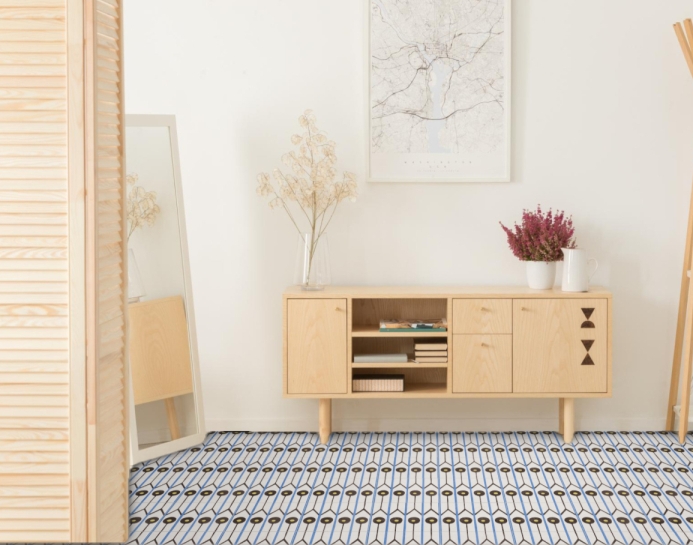 Mid century pattern tile laid in a home