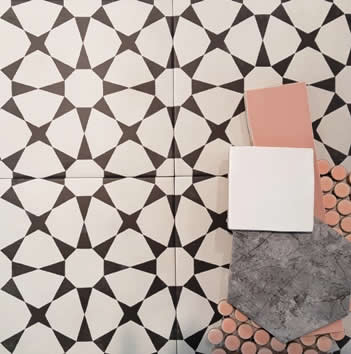 Modern encaustic look pattern tiles, Sydney bathroom