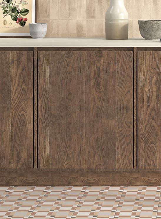 Porcelain pattern floor tiles with warm neutral tones