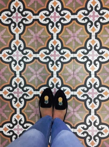 Pink pattern bathroom floor tiles, Sydney