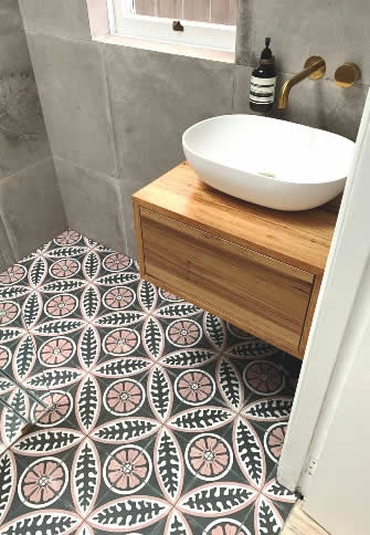 Pink pattern floor tiles, Sydney Australia