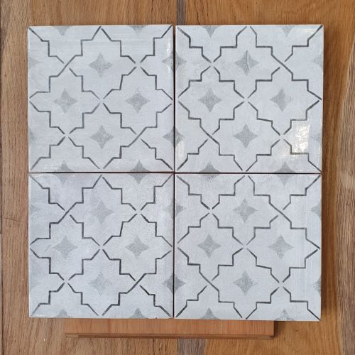 KC951 pale grey and charcoal star pattern ceramic wall tiles with an aged gloss finish