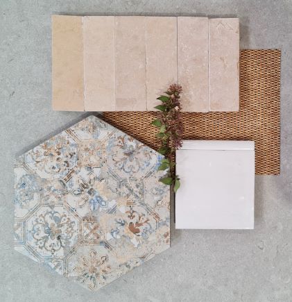 Carpet hexagon pattern tiles by Aparici laid on a floor