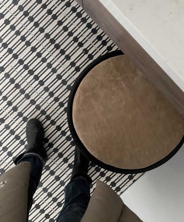 Crea Ona black and white tiles by Aparici laid in a retro pattern