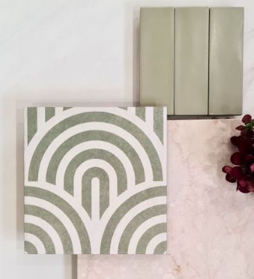 Green arc pattern floor tiles, Sydney