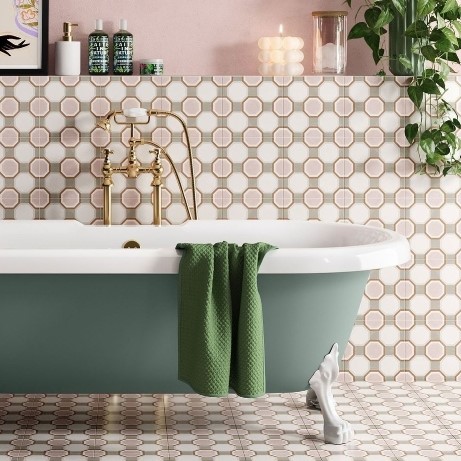 Encaustic look pattern bathroom floor tiles Sydney