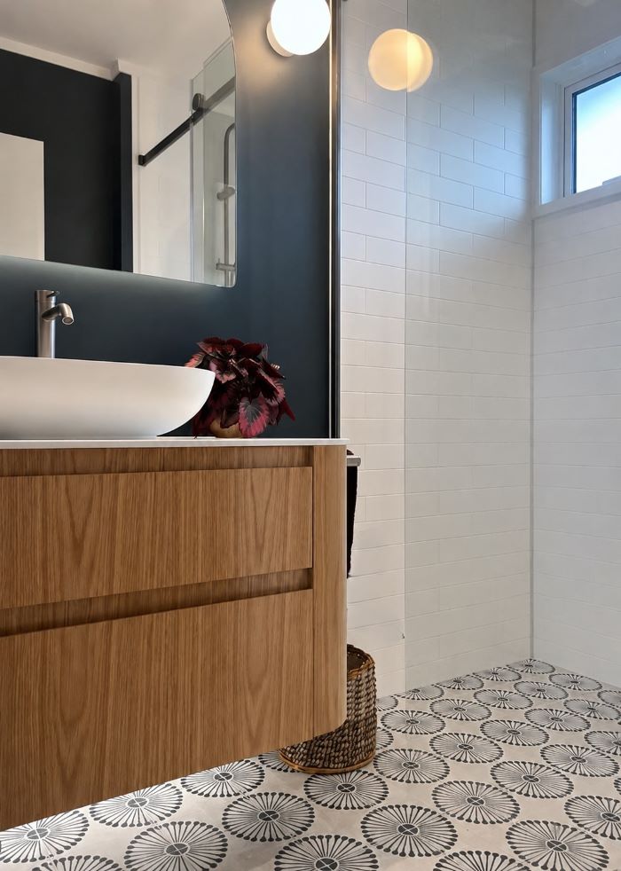 Blue feature tiles in Bathroom