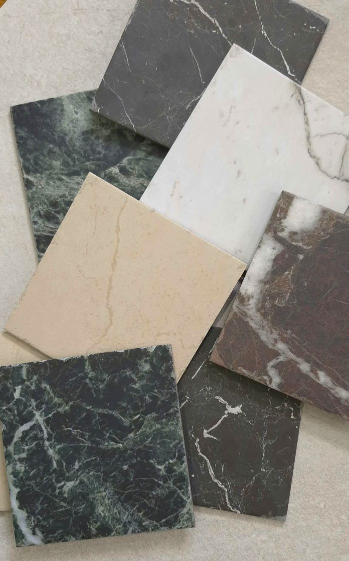 Marble look porcelain tile, full tile view of the graphic marble finish