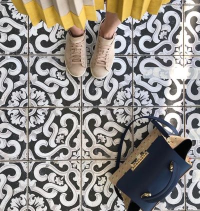 Black and white porcelain encaustic look tiles Sydney