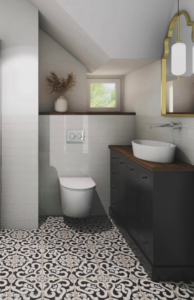 Vintage black and white floor tiles bathroom Sydney