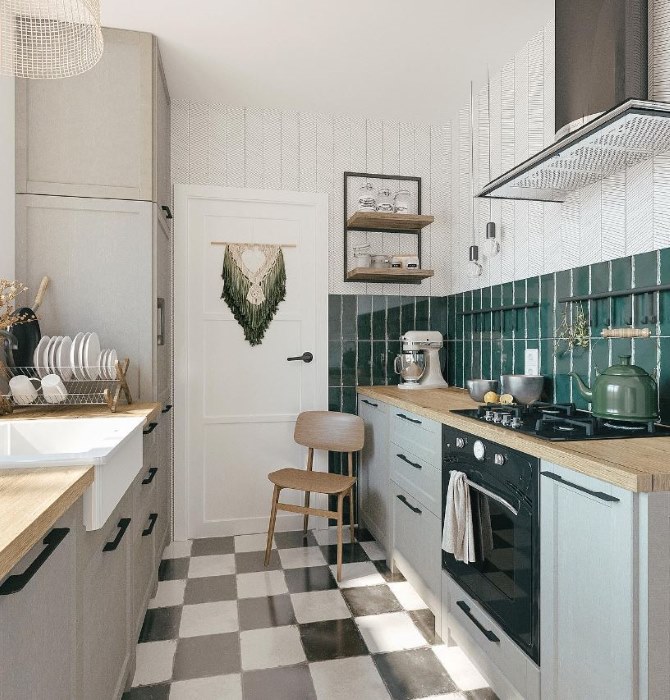 Checkerboard floor tiles laid in a kitchen floor Sydney
