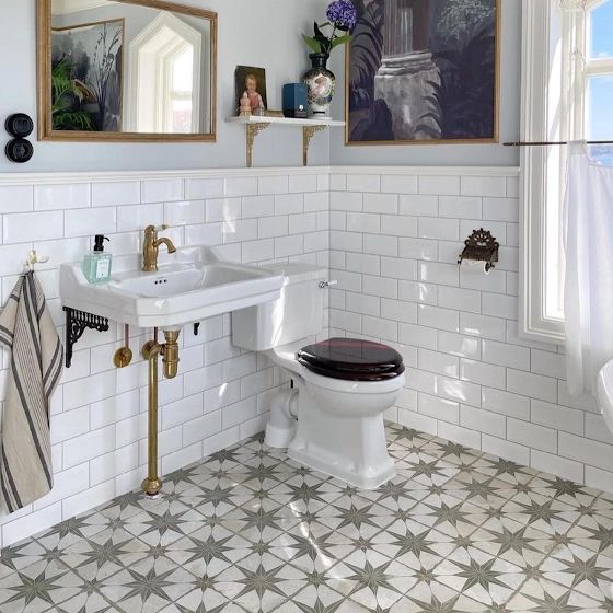 Classic Green pattern tiles laid in Sydney bathroom Australia