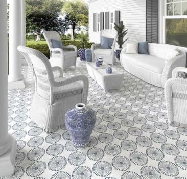 Encaustic look blue pattern floor tiles, Sydney