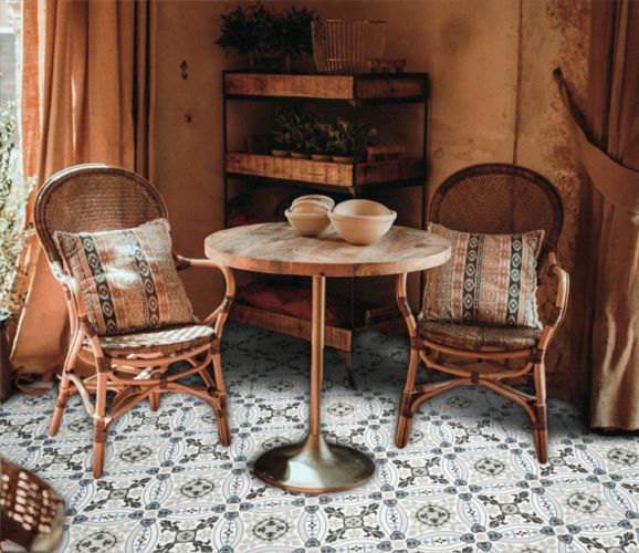 Encaustic look tiles on display in our showroom