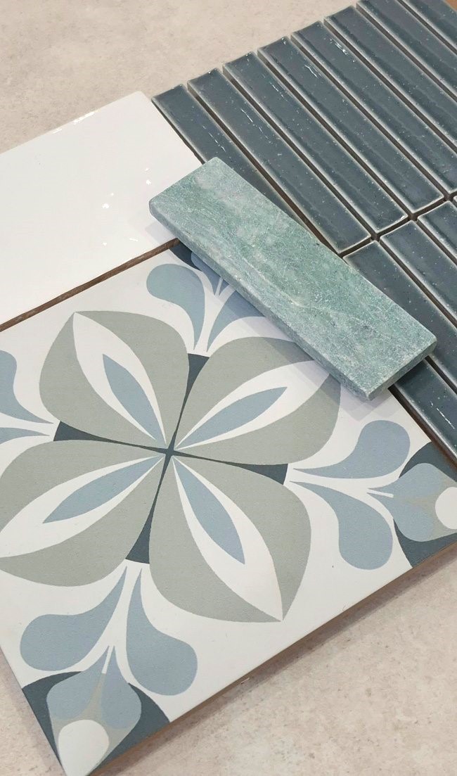 Encaustic look tile supplier in Sydney Moss Green and Light Blue