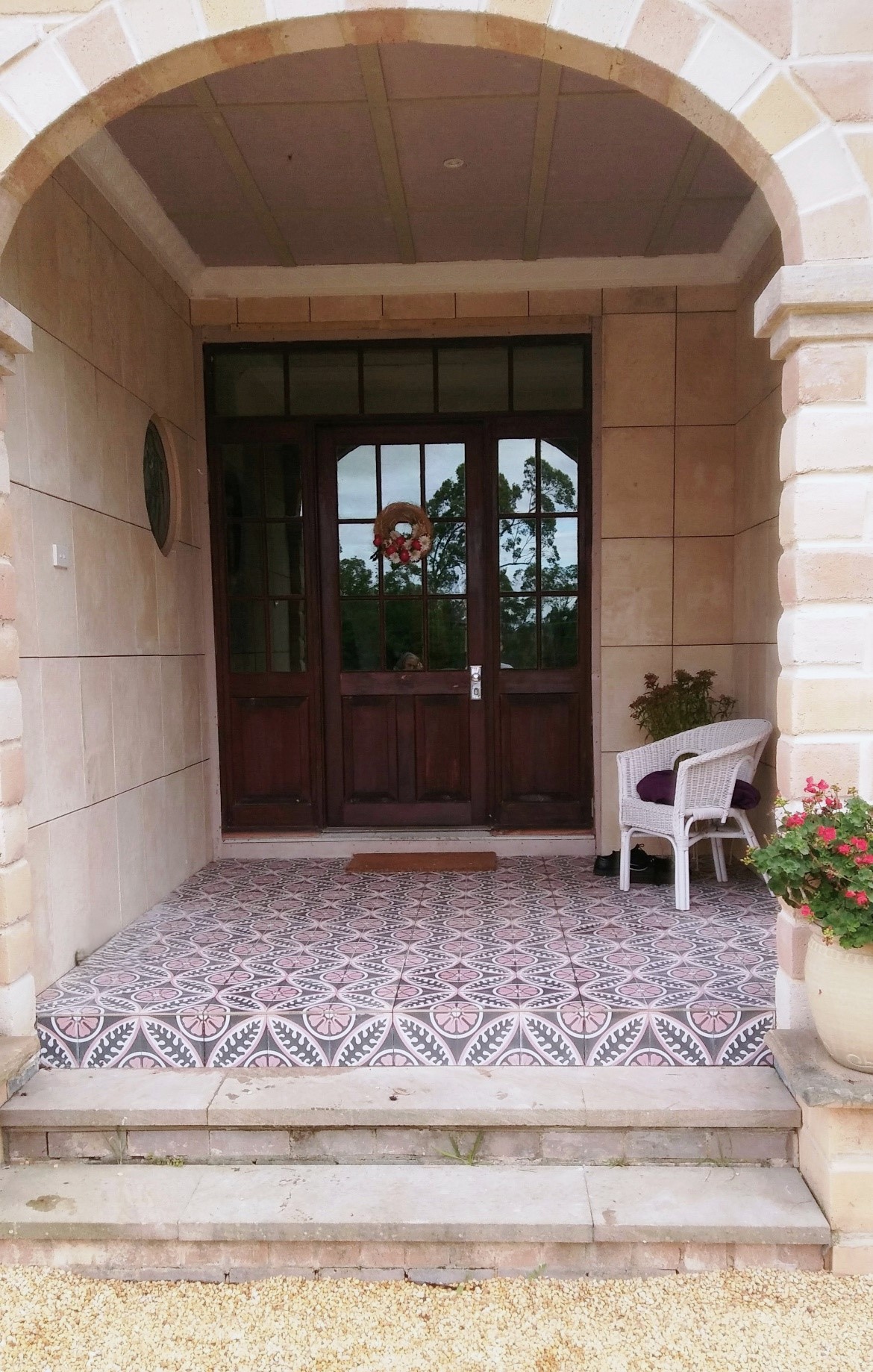 Outdoor entry with pattern tiles in Sydney