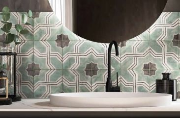 Green patterned feature wall tiles, Sydney