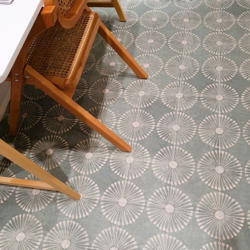 Green Pattern Tile Installed in Bathroom