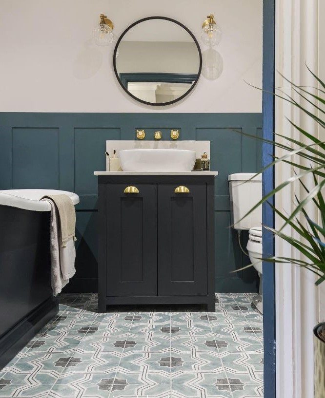 Green bathroom floor tile design in Sydney