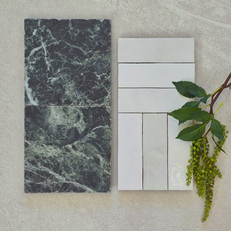 Porcelain tile green marble look bathroom floor tiles in Sydney
