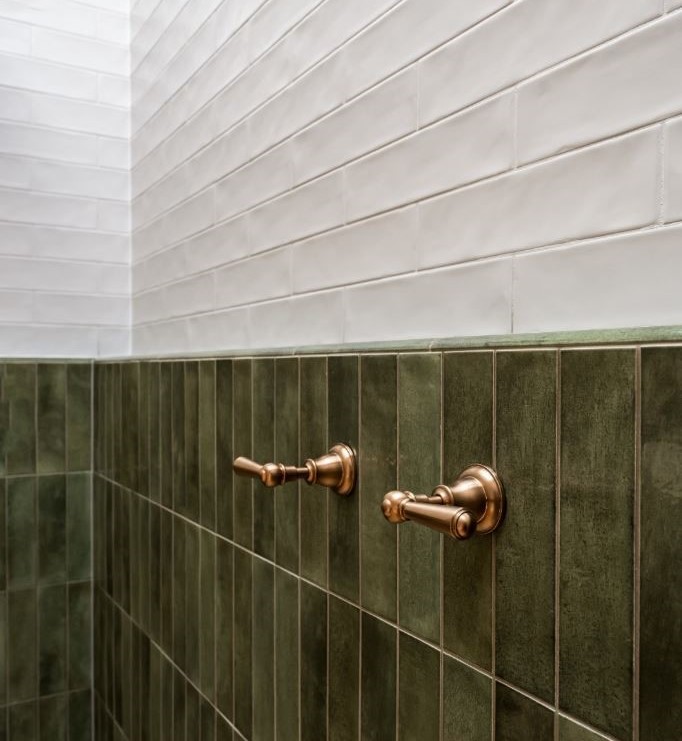 bathroom feature walls using green subway tiles in Sydney