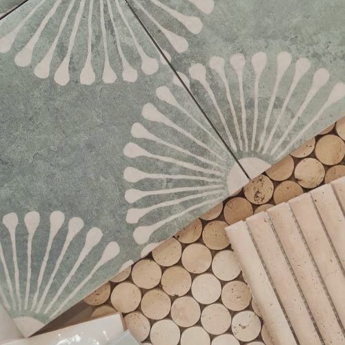 Green Floor Tiles Installed in Bathroom