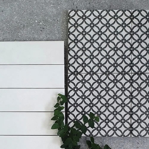 Black and white pattern floor tiles, Sydney