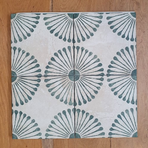 green pattern floor tiles