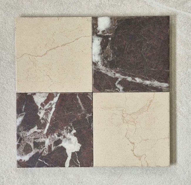 Marble checkerboard porcelain floor tiles from Spain, close-up