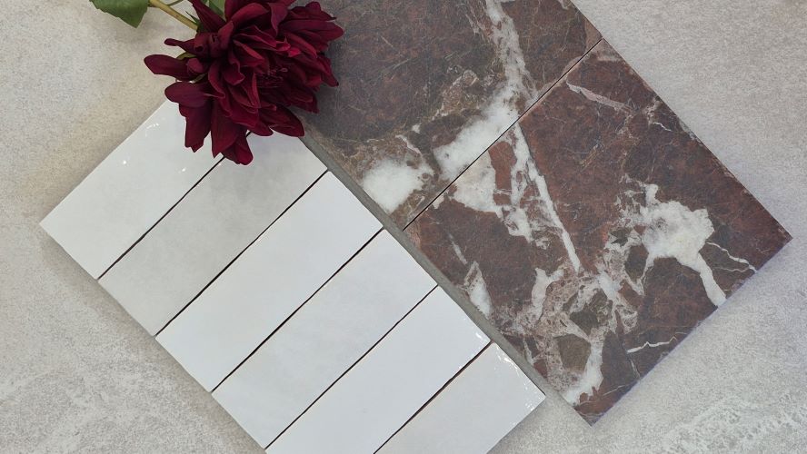 Porcelain tile alternative to natural stone in a bathroom floor