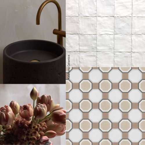 Mid Century Modern bathroom with geometric retro pattern tiles, Sydney
