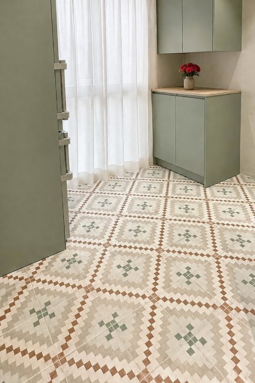 Modern farmhouse floor tiles laid