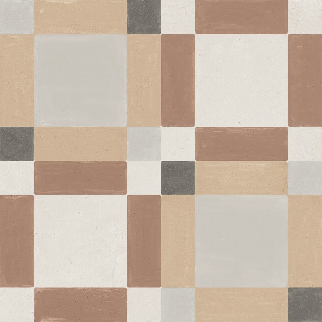 Close-up of pattern floor tiles with warm neutral tones