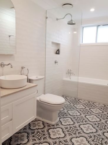 Coastal Hamptons bathroom design tiles, Sydney