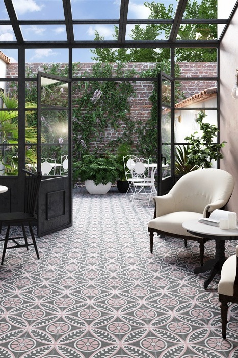 Pink pattern floor tiles laid in Sydney