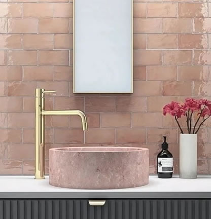 Pink bathroom wall tiles