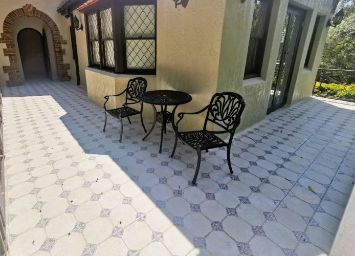 Blue Mediterranean farmhouse outdoor tiles Sydney