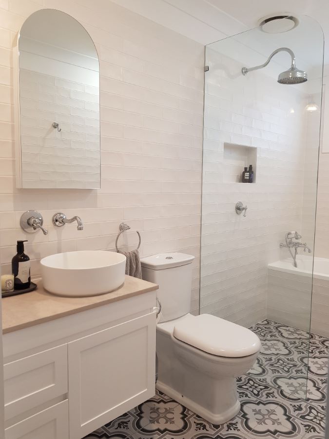 bathroom renovation with handmade look wall tiles